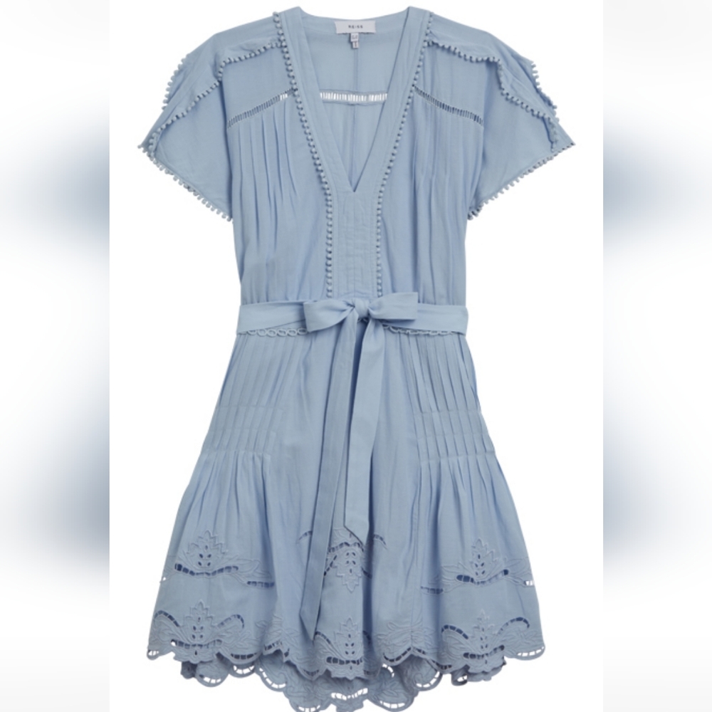 Reiss Light Blue Mini Dress with Tie Belt